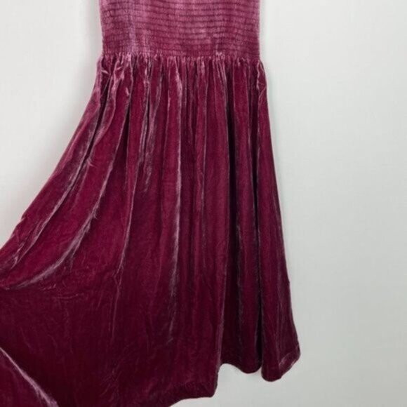 Hill House The Akilah Nap Velvet Silk Midi Ruffle Holiday Dress Burgundy S - Picture 5 of 8